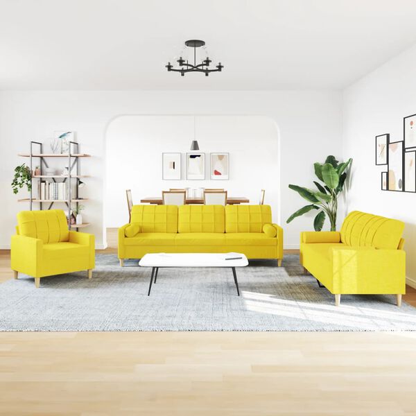 vidaXL 3-osaline diivanikomplekt patjadega, helekollane, kangas