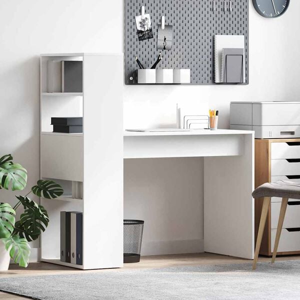 vidaXL Laud riiuliga ladustamisega Valge 113 x 54 x 120 cm Tehispuit