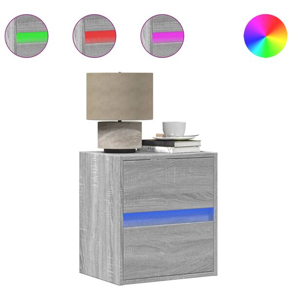 vidaXL seinale kinnitatavad öökapid LED-tuledega 2 tk, hall Sonoma