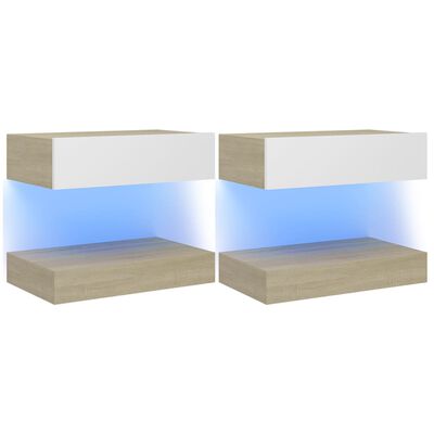vidaXL telerialus LED-tuledega, 2 tk, valge ja Sonoma tamm, 60 x 35 cm