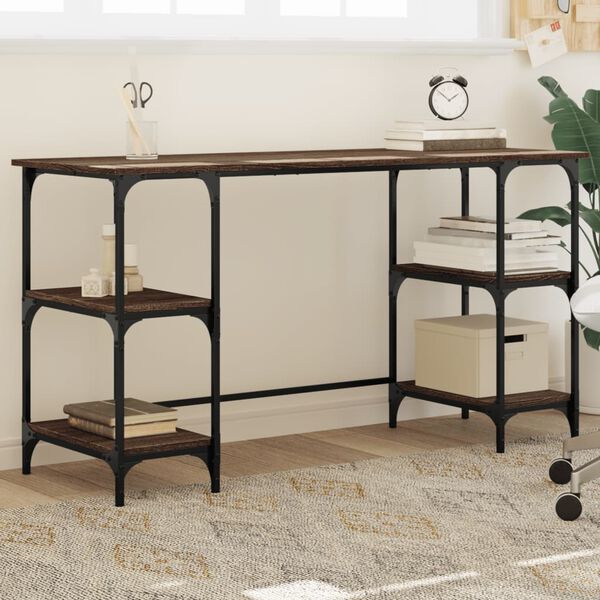 vidaXL kirjutuslaud, pruun tamm, 140 x 50 x 75 cm, metall ja tehispuit