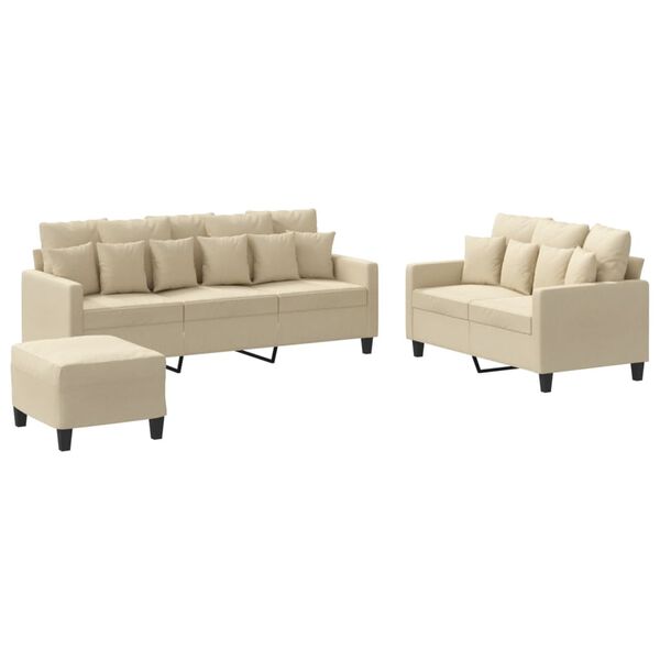 vidaXL 3-osaline diivanikomplekt patjadega, kreemjas, kangas