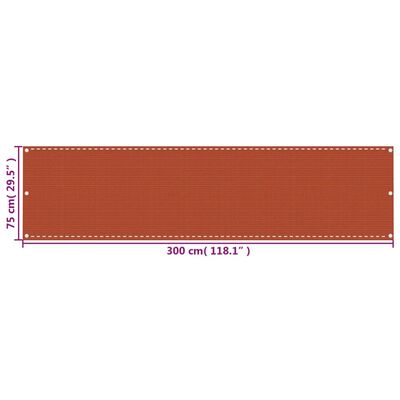 vidaXL rõdusirm, oranž, 75 x 300 cm, HDPE