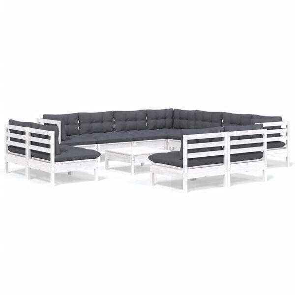 vidaXL 12-osaline aiam&ouml;&ouml;bli komplekt istmepatjadega, valge, m&auml;nnipuit