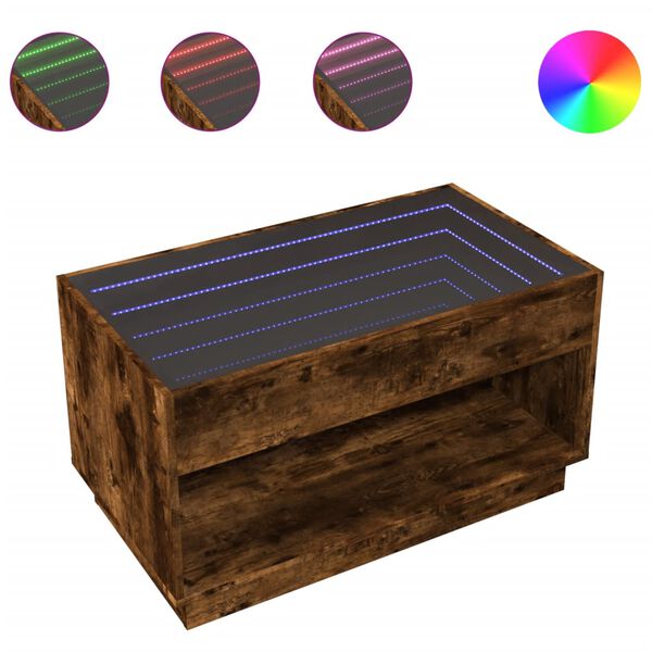 vidaXL kohvilaud LED-tuledega, suitsutatud tamm, 90x50x50 cm