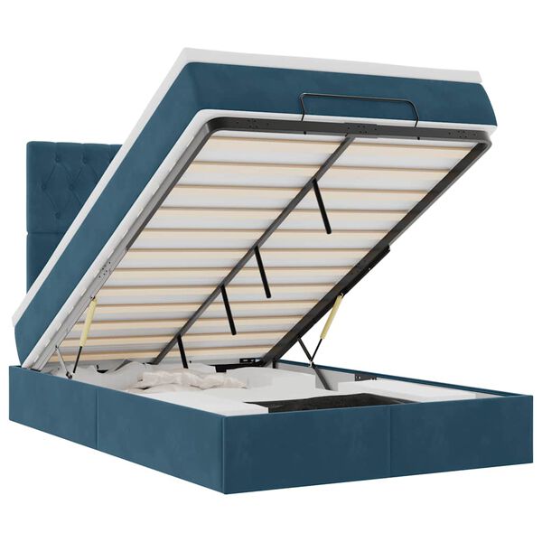 vidaXL Ottomani voodiraam madratsitega, tumesinine, 120x200 cm, samet