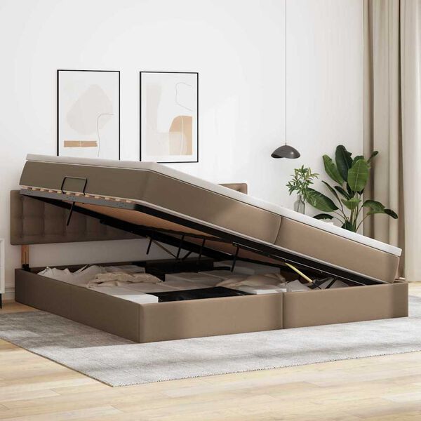 vidaXL Voodi hoiukohaga ja madratsiga peaga Kapputsino 200 x 200 cm