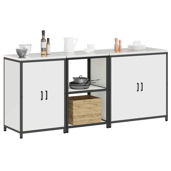 vidaXL K&ouml;&ouml;givarustus riiuliga uksega 3 pcs Valge K&uuml;lmvalmistatud teras