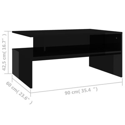 vidaXL kohvilaud, kõrgläikega, must, 90 x 60 x 42,5 cm, puitlaastplaat