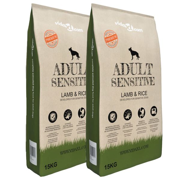 vidaXL Premium koerte kuivtoit "Adult Sensitive Lamb & Rice" 2 tk, 30 kg