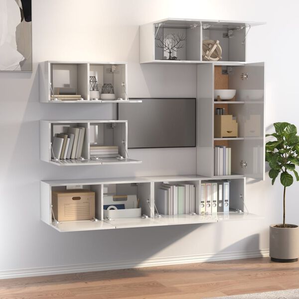 vidaXL 6-osaline telerikappide komplekt, k&otilde;rgl&auml;ikega valge, tehispuit