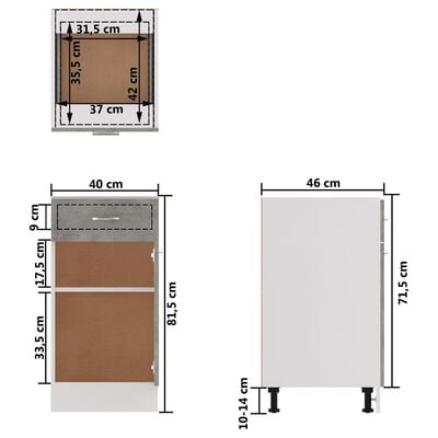 vidaXL köögikapp, betoonhall, 40 x 46 x 81,5 cm, puitlaastplaat
