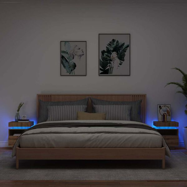 vidaXL LED-valgustitega öökapid 2 tk Artisan Oak 40x39x48,5 cm