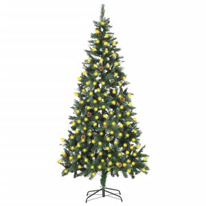 vidaXL valgustusega kunstkuusk m&auml;nnik&auml;bidega, 210 cm