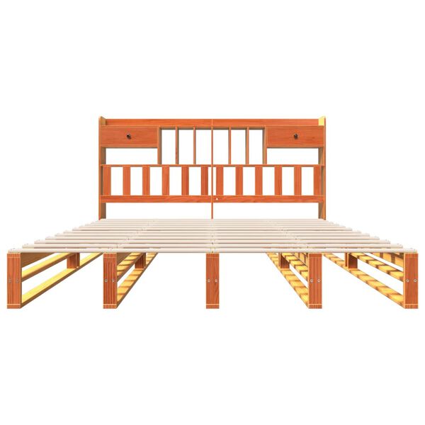 vidaXL riiuliga voodi ilma madratsita, vahapruun, 200x200cm, m&auml;nnipuit