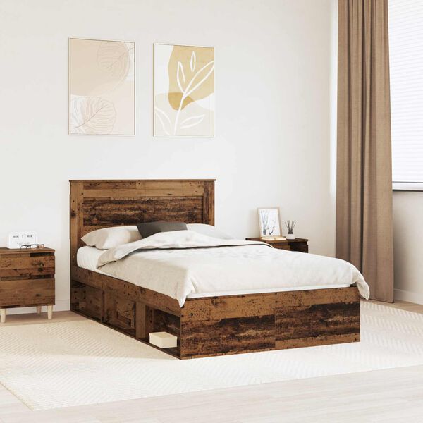 vidaXL Voodi raam peaga Vana puit 120 x 200 cm Tahke m&auml;nd