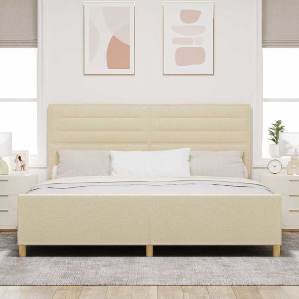 vidaXL Voodi raam peaga cream 200 x 200 cm kangas