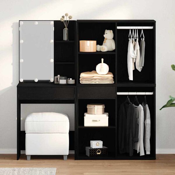 vidaXL LED Meigilaudade Komplekt Must tamm 140 x 40 x 140 cm Tehispuit