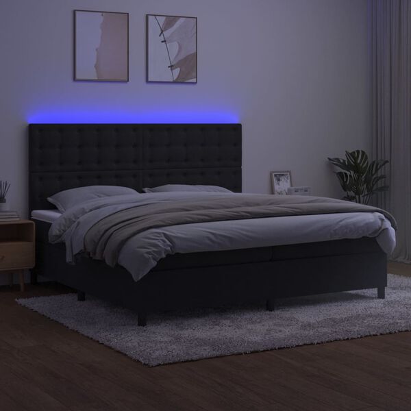 vidaXL kontinentaalvoodi madrats ja LED, must, 200x200 cm, samet