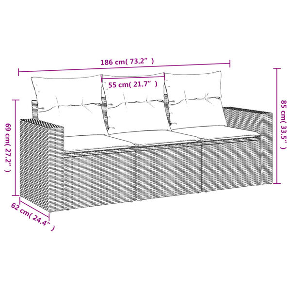 vidaXL 3-osaline aiadiivanikomplekt patjadega, must, pol&uuml;rotang