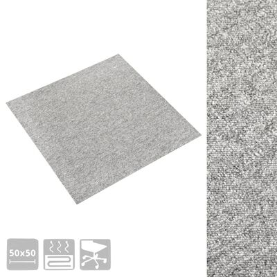 vidaXL põranda plaatvaibad 20 tk, 5 m², 50 x 50 cm, helehall