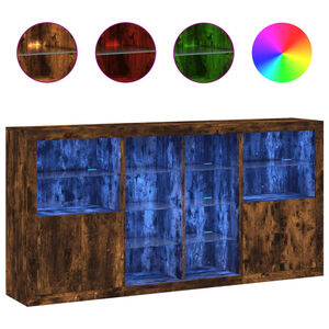 vidaXL puhvetkapp LED-tuledega, suitsutatud tamm, 202 x 37 x 100 cm