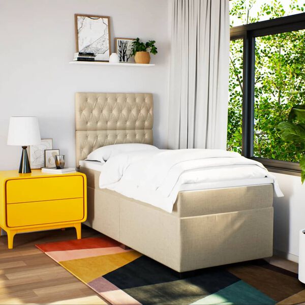 vidaXL kontinentaalvoodi madratsiga, kreemjas, 80x200 cm, kangas