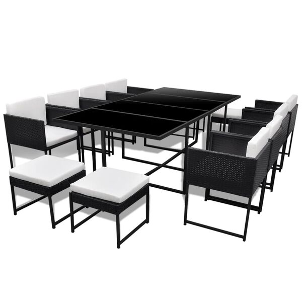 vidaXL 13-osaline aiam&ouml;&ouml;blikomplekt patjadega, pol&uuml;rotang, must