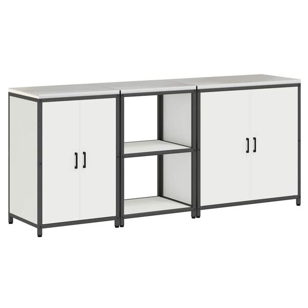 vidaXL K&ouml;&ouml;givarustus riiuliga uksega 3 pcs Valge K&uuml;lmvalmistatud teras