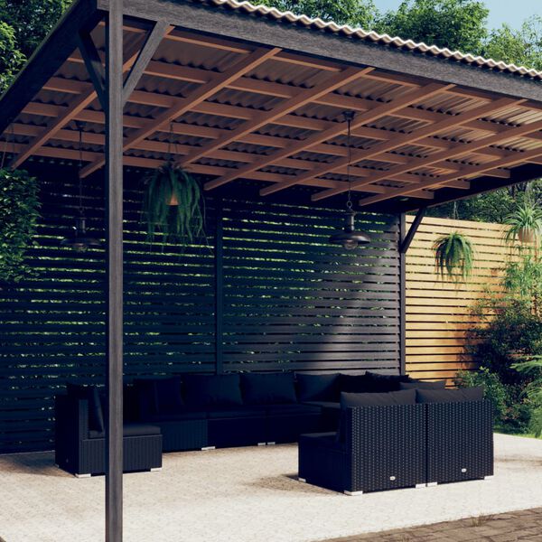 vidaXL 9-osaline aiam&ouml;&ouml;blikomplekt patjadega, pol&uuml;rotang, must