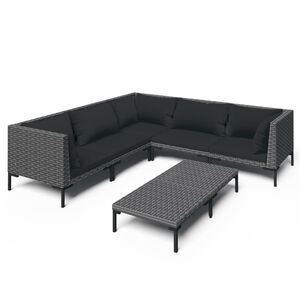 vidaXL 6-osaline aiam&ouml;&ouml;blikomplekt patjadega, pol&uuml;rotang, tumehall