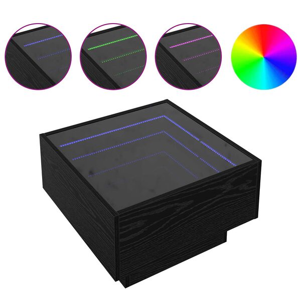 vidaXL Kohvilaud LED -ribatuledega Must tamm 50 x 50 x 30 cm Tehispuit