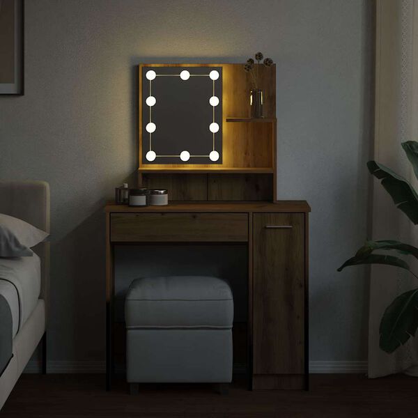 vidaXL tualettlaud LED-ga Artisan Oak 86,5x35x136 cm