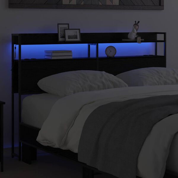 vidaXL Hoiustamispeatoe riiuliga peaga Must tamm 160 cm Tehispuit