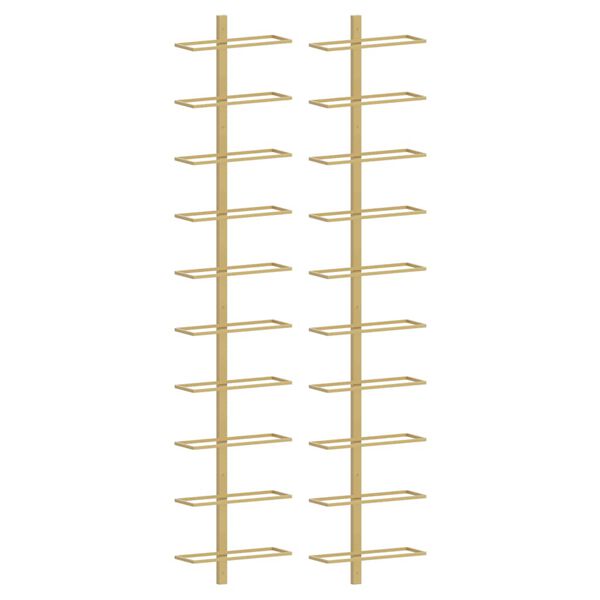 vidaXL seinale kinnitatav veiniriiul 10 pudelile 2 tk, kuldne, metall