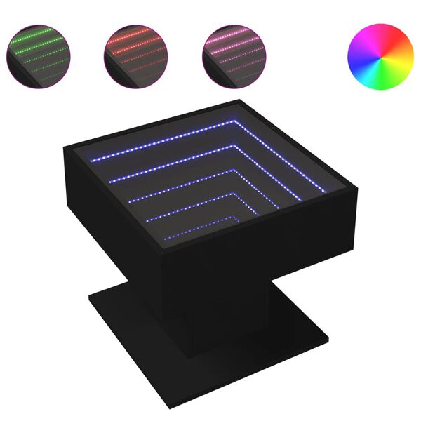 vidaXL kohvilaud LEDiga, must, 50x50x45 cm, tehispuit