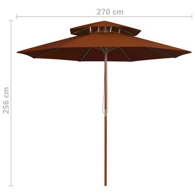 vidaXL kahekordne päikesevari puust postiga, terrakota, 270 cm
