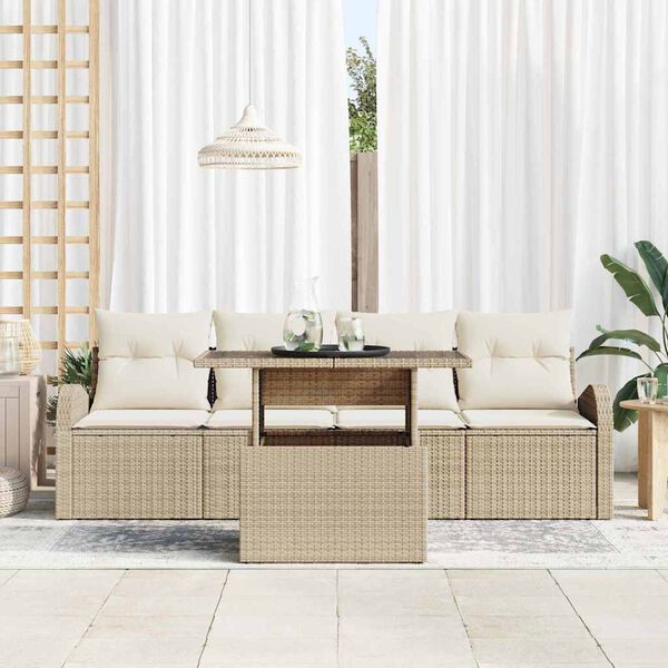vidaXL Aia Diivanikomplekt padjaga padjaga 5 pcs Beež Pol&uuml; Rattan