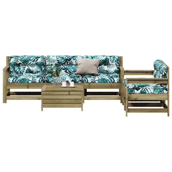 vidaXL 6-osaline aiam&ouml;&ouml;bli komplekt patjadega, immutatud m&auml;nnipuit