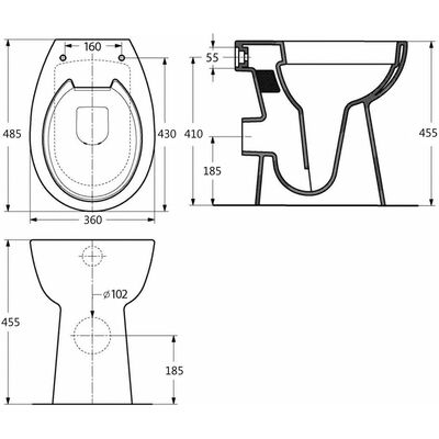 vidaXL kõrge ääreta keraamiline tualettpott, 7 cm kõrgem, valge