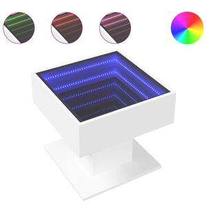 vidaXL kohvilaud LEDiga, valge, 50x50x45 cm, tehispuit