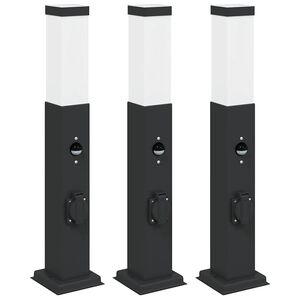 vidaXL anduri ja pistikupesaga postvalgustid, 3 tk, 50 cm, mustad, IP44