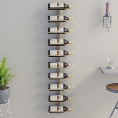 vidaXL seinale kinnitatav veiniriiul 10 pudelile, kuldne, metall