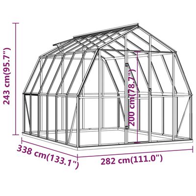 vidaXL kasvuhoone alusraamiga, antratsiithall, 9,53 m², alumiinium