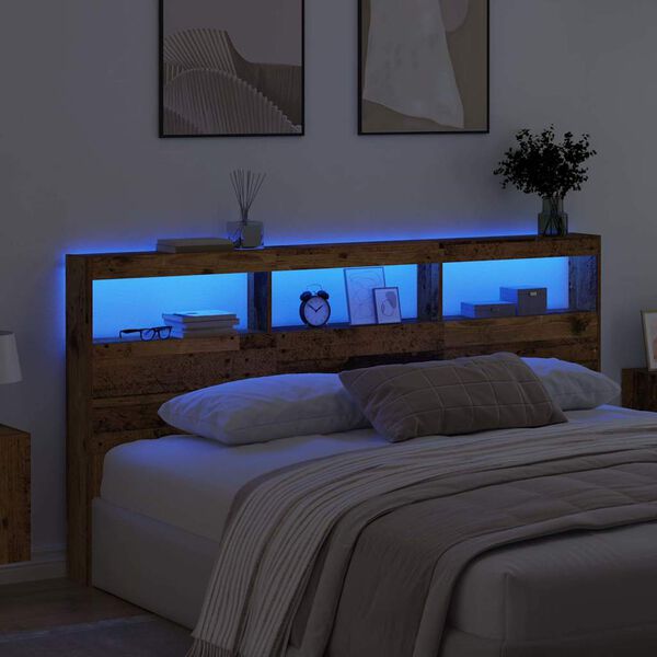 vidaXL Peats LED -ribatuledega Vana puit 200 x 17 x 102 cm Tehispuit