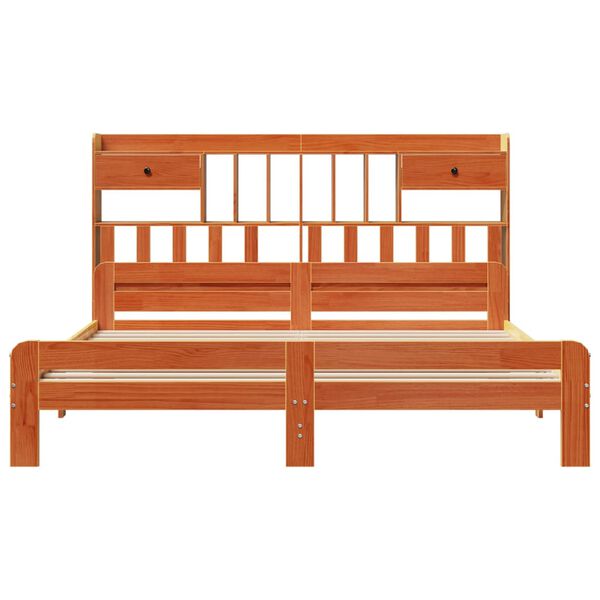 vidaXL riiuliga voodi ilma madratsita, vahapruun, 140x200cm, männipuit