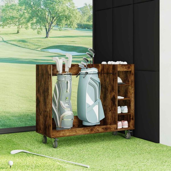 vidaXL Golfikapp rattaga Suitsetatud tamm 120 x 45 x 98 cm