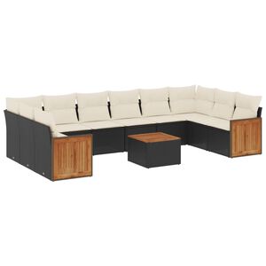 vidaXL 11-osaline aiadiivani komplekt patjadega, must, pol&uuml;rotang