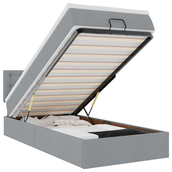 vidaXL Ottomani voodiraam madratsiga, helehall, 90x190cm, kangas