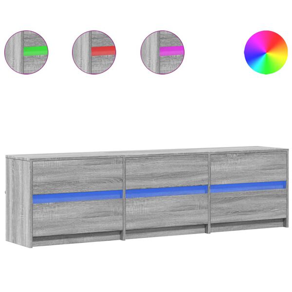 vidaXL telerikapp LED-tuledega, hall Sonoma, 180x34x50 cm, tehispuit